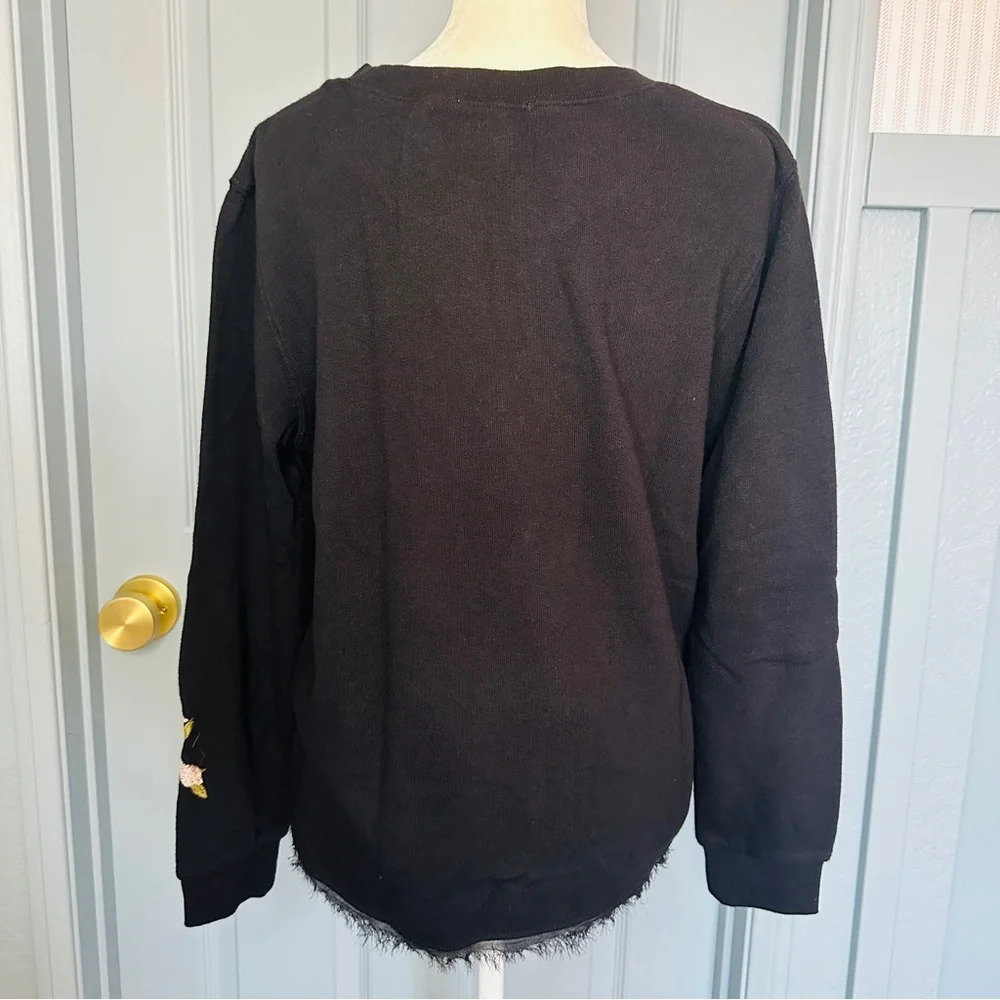 NEW Ella Moss Floral Stitch Lace Black Crew Neck Sweatshirt - Picture 6 of 9